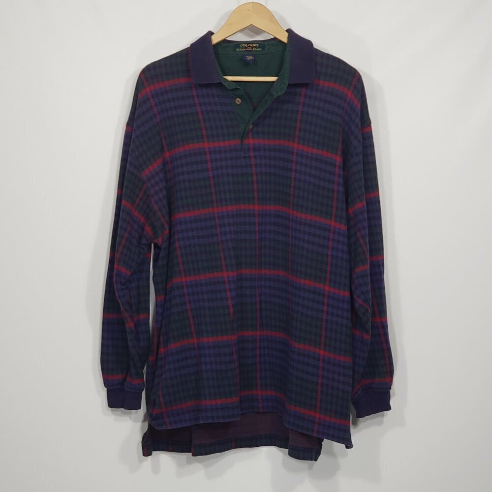Vintage Colours by Alexander Julian  Plaid Long Sleeve Polo  Men's XL